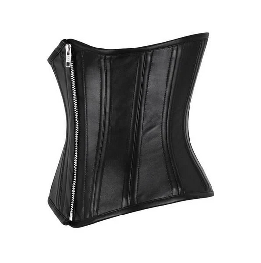 The Nightfall Underbust - Genuine Nappa Leather Zip-Up Handmade Corset