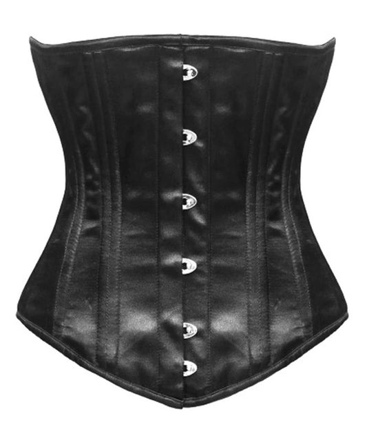 The Obsidian Underbust - Black Satin Long Authentic Handmade Corset