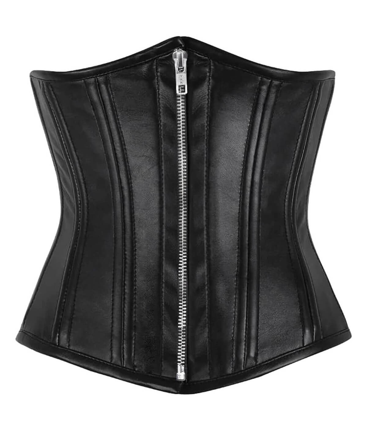 The Nightfall Underbust - Genuine Nappa Leather Zip-Up Handmade Corset