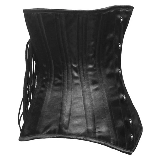 The Obsidian Underbust - Black Satin Long Authentic Handmade Corset