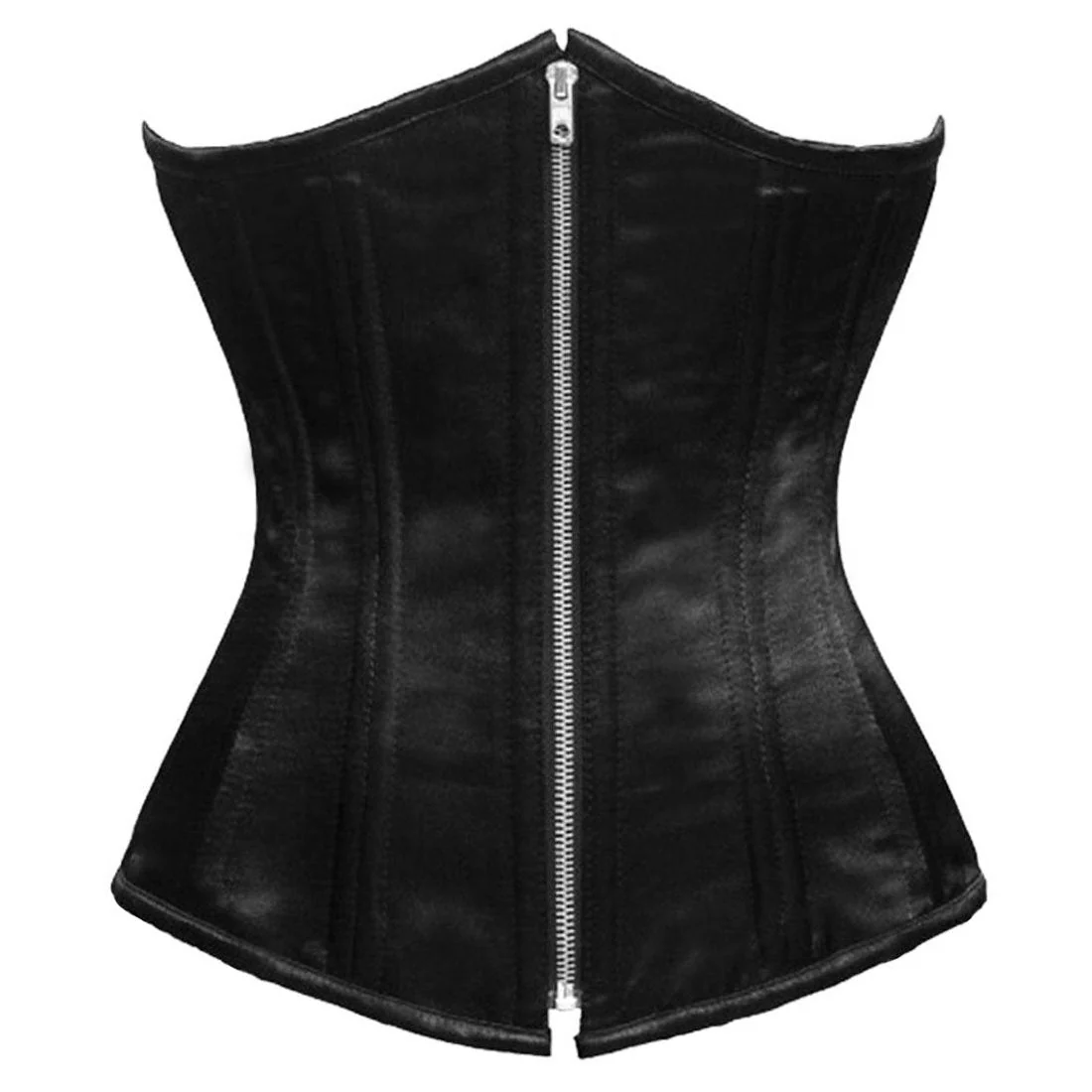 La Nuit Underbust - Black Satin Long Zip-Up Authentic Handmade Corset